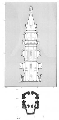 Разрез и план нижнего яруса церкви Покрова
