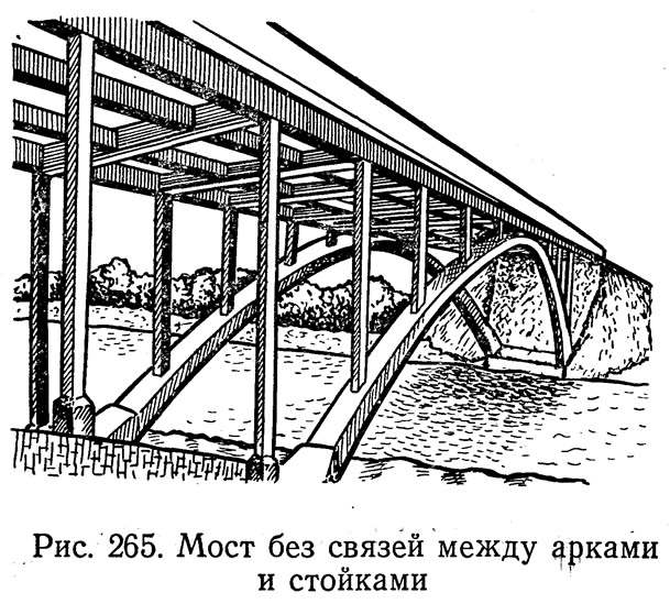 Рис. 265. Мост без связей между арками и стойками