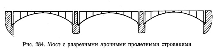 Рис. 284. Мост с разрезными арочными пролетными строениями