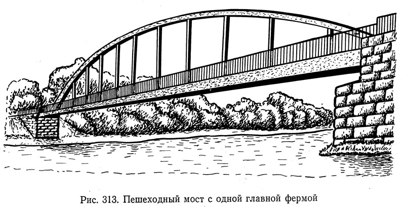 Рис. 313. Пешеходный мост с одной главной фермой