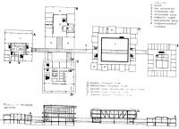 Чертежи плана и разрез по четырем зданиям