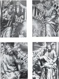 Деревянные фигуры евангелистов с царских врат иконостаса собора Троице-Гледенского монастыря