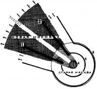 Идея развития плана Москвы. Архитектор Н. Ладовский, 1930