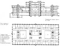 План этажа и продольный разрез здания
