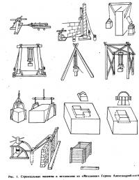 Рис. 1. Строительные машины и механизмы из «Механики» Герона Александрийского