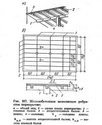 Рис. 107. Железобетонпое монолитное ребристое перекрытие