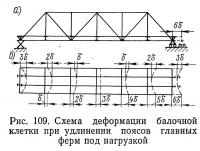 Рис. 109. Схема деформации балочной клетки при удлинении поясов главных ферм