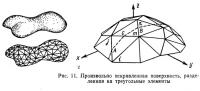 Рис. 11. Произвольно искривленная поверхность, разделенная на треугольные элементы