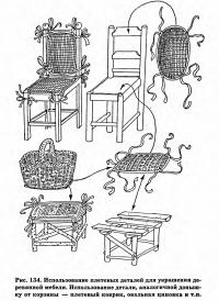 Рис. 134. Использование плетеных деталей для украшения деревянной мебели