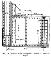 Рис. 136. Прикрепление поперечной балки к главной ферме
