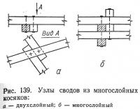 Рис. 139. Узлы сводов из многослойных косяков