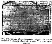 Рис. 140. Щели между стенными gлитами и нижней обвязкой в доме V в результате осадки