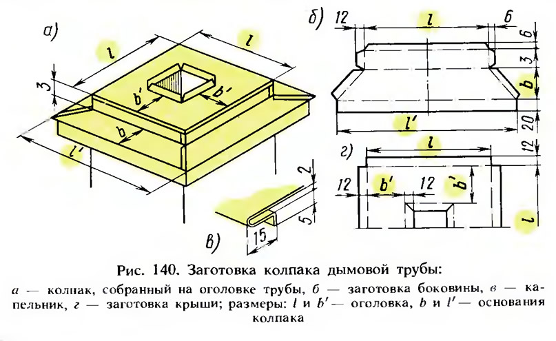 Чертеж развертки дымника на трубу