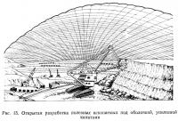 Рис. 15. Открытая разработка полезных ископаемых под оболочкой, усиленной канатами