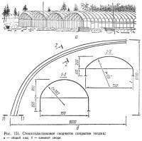 Рис. 151. Стеклопластиковое сводчатое покрытие теплиц