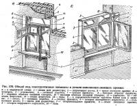 Рис. 170. Общий вид, конструктивные элементы и детали заполнения оконного проема