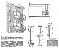 Рис. 179. Балконное ограждение с экранами из плоских асбестоцементных плит