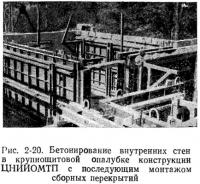 Рис. 2-20. Бетонирование внутренних стен в крупнощитовой опалубке конструкции ЦНИИОМТП