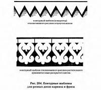 Рис. 204. Контурные шаблоны для резных досок карниза и фриза