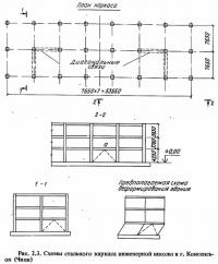 Рис. 2.3. Схемы стального каркаса инженерной школы в г. Консепсьон (Чили)