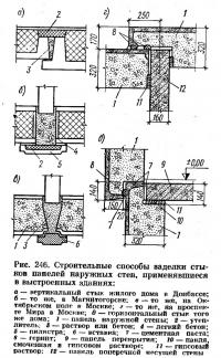 Рис. 246. Строительные способы ааделки стыков панелей наружных стен