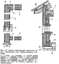 Рис. 272. Детали конструкций каркасного дома с утеплением стен фибролитовыми плитами