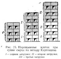 Рис. 35. Наращивание клеток при сушке сырца по методу Картавцева