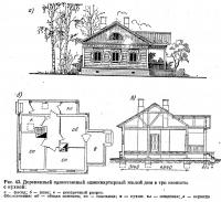 Рис. 43. Деревянный одноэтажный одноквартирный жилой дом в три комнаты с кухней