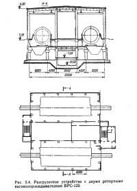 Рис. 5.4. Разгрузочное устройство с двумя роторными вагоноопрокидывателями ВРС-125