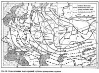 Рис. 64. Схематическая карта средней глубины промерзания грунтов