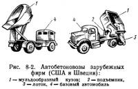 Рис. 8-2. Автобетоновозы зарубежных фирм (США и Швеции)