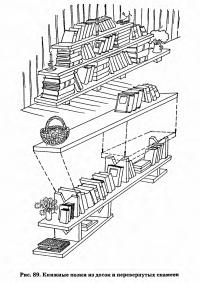 Рис. 89. Книжные полки из досок и перевернутых скамеек