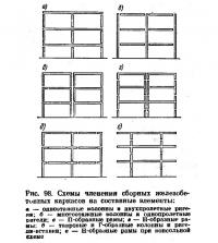 Рис. 98. Схемы членения сборных железобетонных каркасов на составные элементы