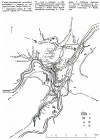 Схема размещения основных ансамблей в городе и его окрестностях (план XVIII в.)