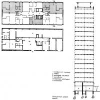 Типовой этаж и поперечный разрез здания
