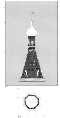 Верхние ярусы восьмерика и шатер. План по основанию шатра